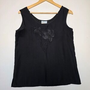 Como Floral Applique Sleeveless Tank Top Blouse Black Size 8